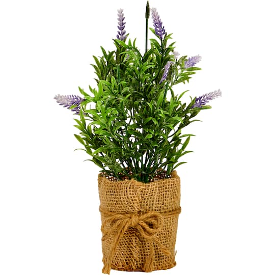 14" Artificial Lavender in Burlap Pot